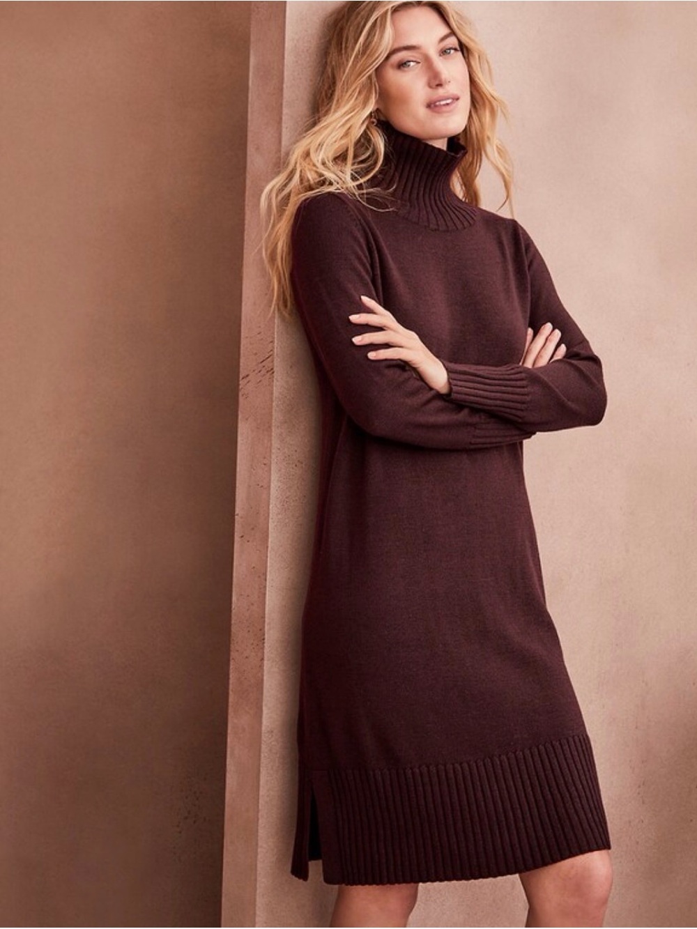 Eileen Fisher Merino Jersey Turtleneck Dress in Regenerative Wool